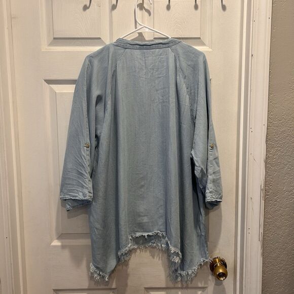 Hester & Orchard Tencel Chambray Button Up Asymmetrical Raw Hem Shirt Sz 2X - Picture 6 of 9